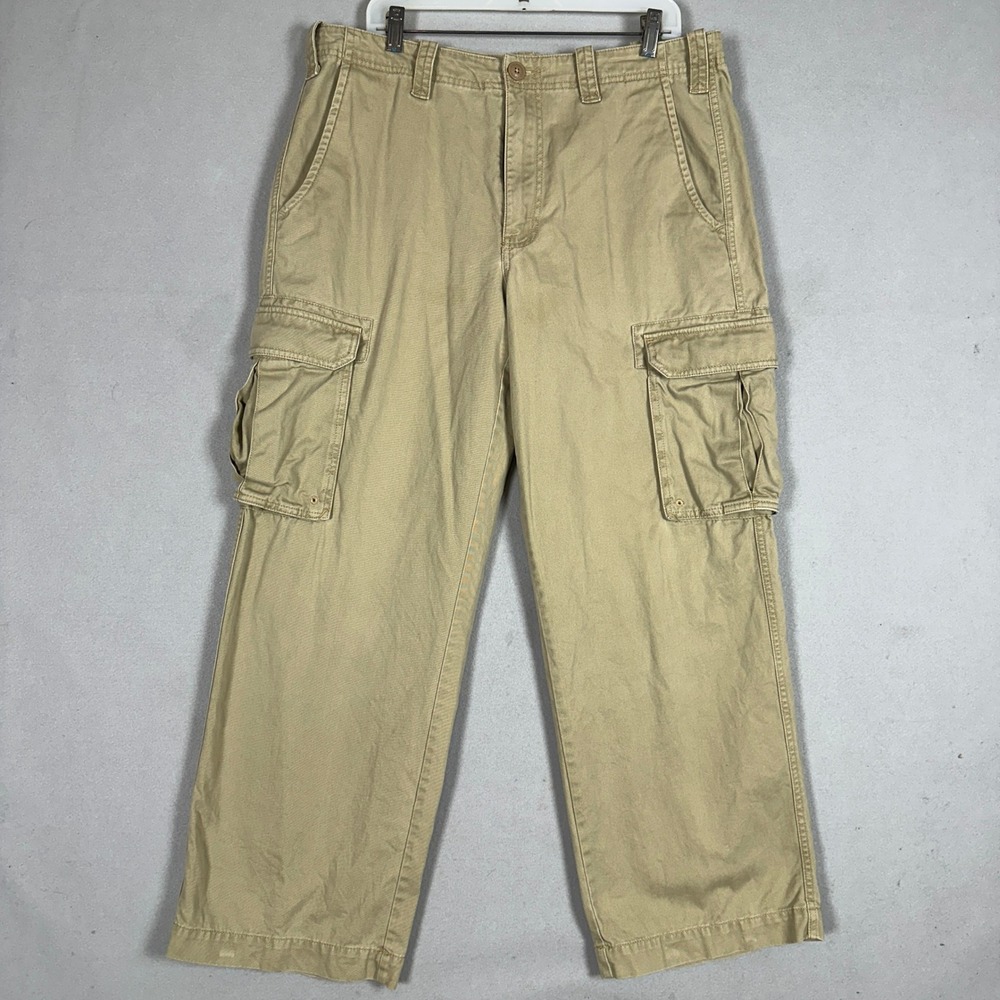 Eddie Bauer Cargo Pants Mens 36X30 Relaxed Fit Khaki Tan Loose Fit Straight EUC